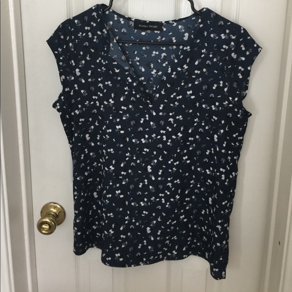 Dark Blue and White Sleeveless Polyester Top